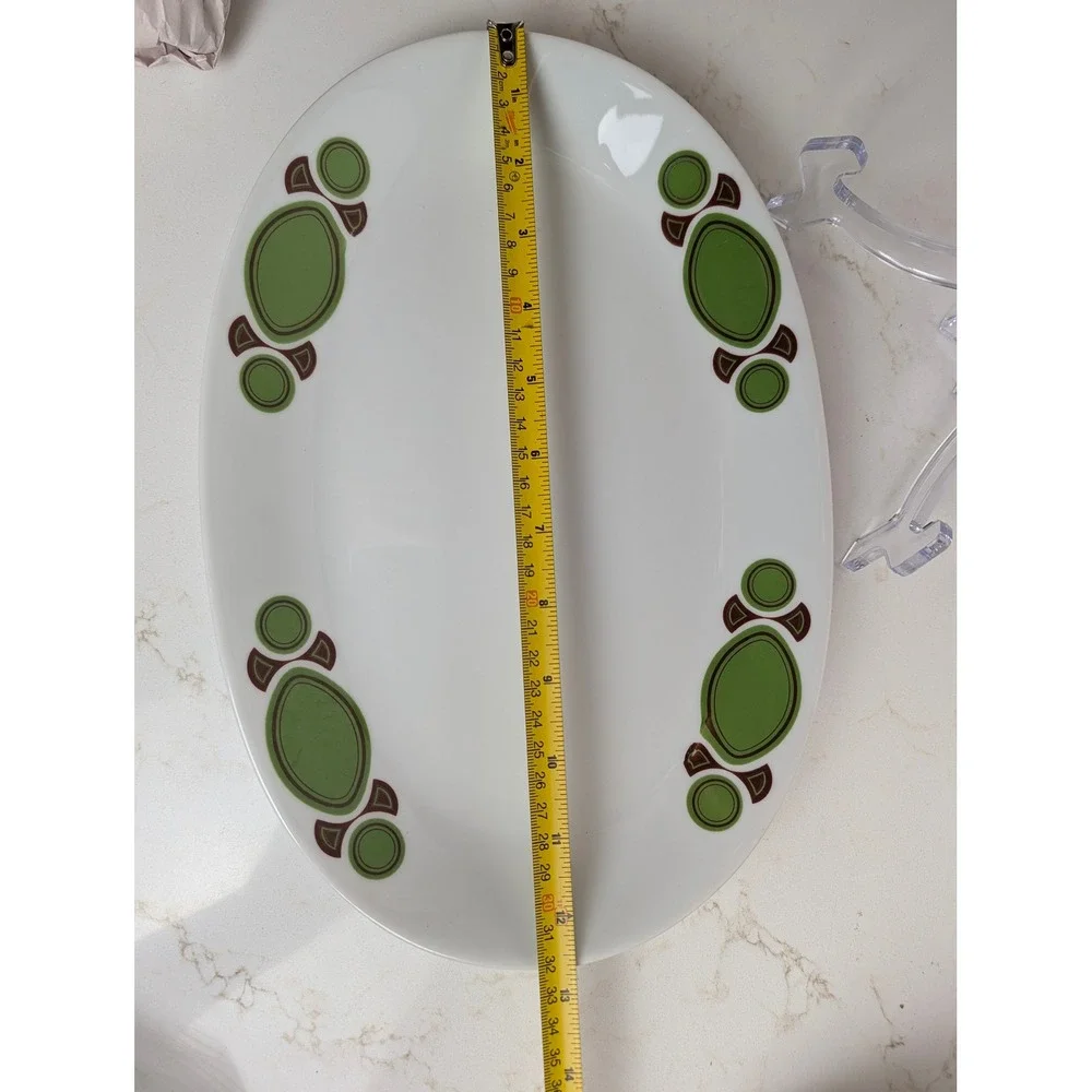 Mitterteich Bavaria Vintage MCM Oval Serving Platter Green Brown Geometric 15in